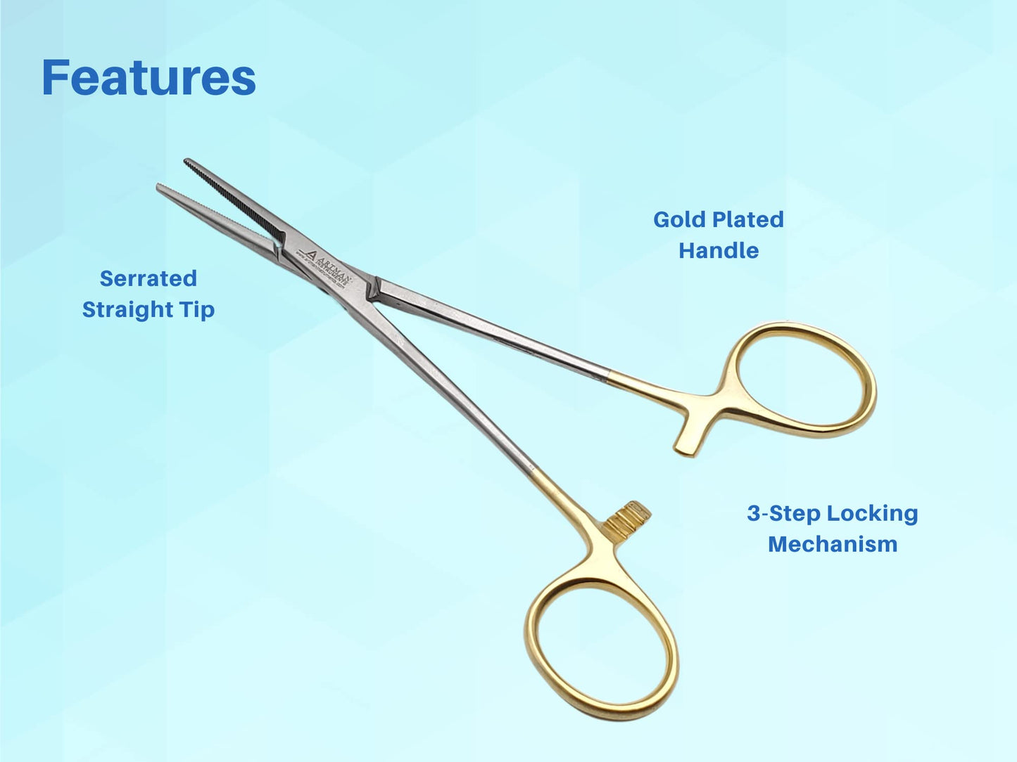 ARTMAN INSTRUMENTS Artery Forceps 6" Straight Hemostat Mosquitoes, Gold Plated Handle, Locking Tweezer Clamps, for Nurses, Fishing Forceps, Fly Tying, Crafts Kelly Forceps Clamps
