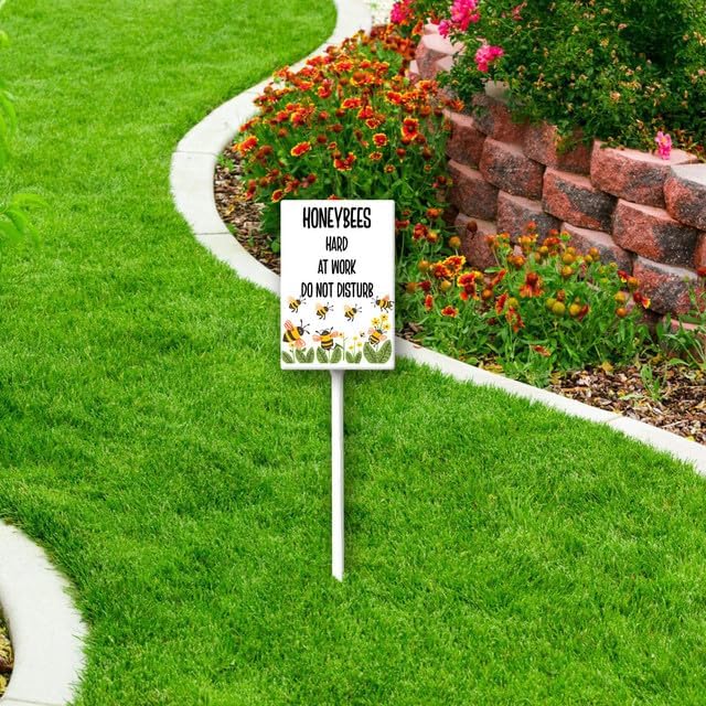 Uptell Honeybees Hard At Work Do Not Disturb Yard Signs with Stakes Aluminum Sign for House/Front Door and Business Outdoor Decoration 7x8.8 Inch