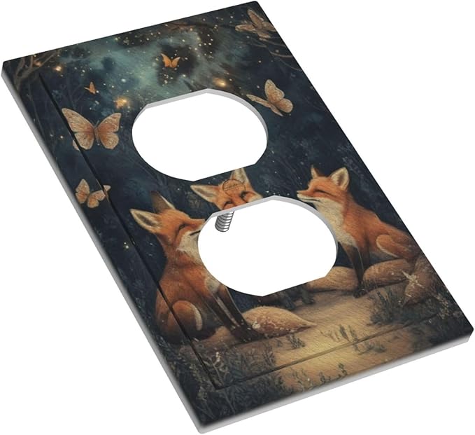 Decorative Art Light Switch Covers Foxes & Forest 1 Gang Single Duplex Outlet Wall Plate Switchplate Electrical Faceplate for Home Decor