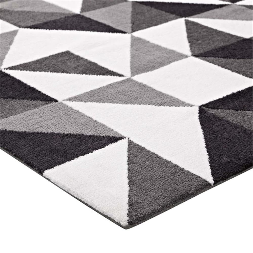 Modway Kahula Geometric Triangle Mosaic 8x10 Area Rug In Black, Gray and White