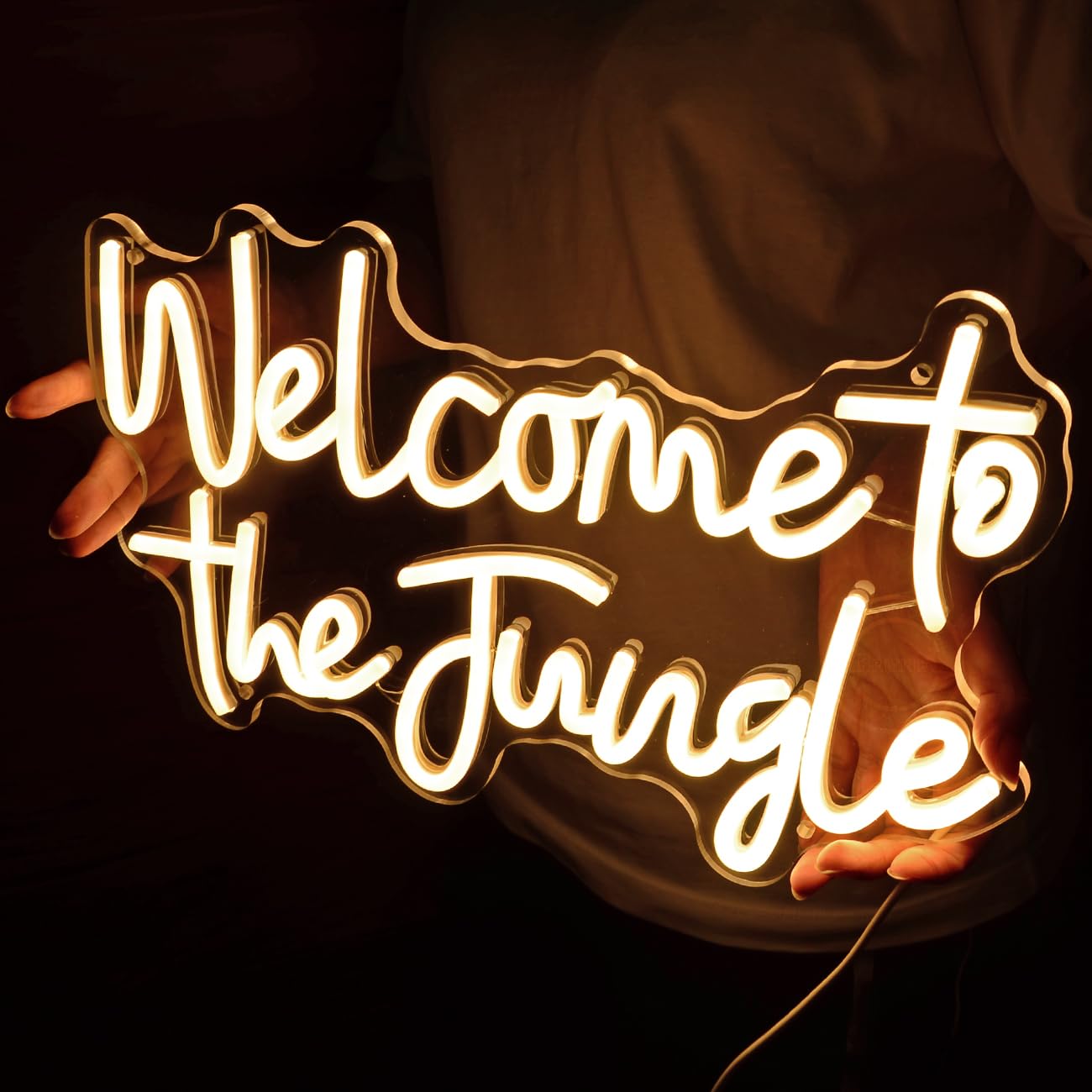 Britrio Welcome to the Jungle Neon Sign for Safari Jungle Themed Party Baby Shower Kids Birthday Gift Bedroom Bar Club LED Neon Light Wall Decor 5V USB Powered with Switch 15.75 Inch Warm White