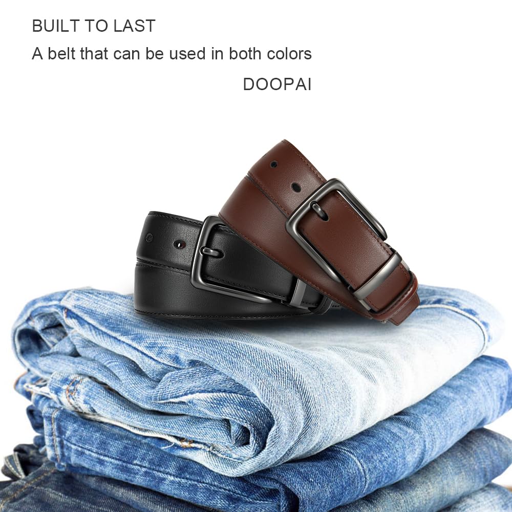 DOOPAI Reversible Leather Belt for Men 1.25" - Dual Sided Dress and Casual Belt, Trim to Fit, 2 Styles in One Belt