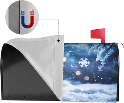 Festive Magnetic Mailbox Cover Winter Christmas Blue Ball Pattern Outdoor Mailbox Protector Holiday Seasonal Decorative Garden Yard Home Standard Size 21 x 18 Inch