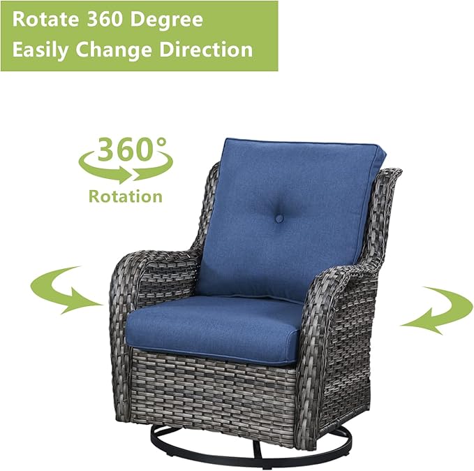Rilyson Wicker Patio Furniture Set - 5 Piece Rattan Outdoor Sectional Conversation Sets with 2 Rocking Swivel Chairs,2 Ottomans and 1 Loveseat for Porch Deck Garden(Mixed Grey/Blue)