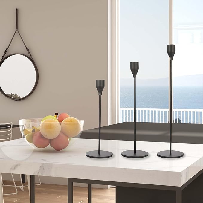 Matte Black Candlestick Holder for Taper Candles, Decorative Candle Holders Bulk Candle Stick Holders, Fits 3/4 inch Candles, Metal Taper Candle Holders for Table Centerpieces, Home Decor (Set of 6)