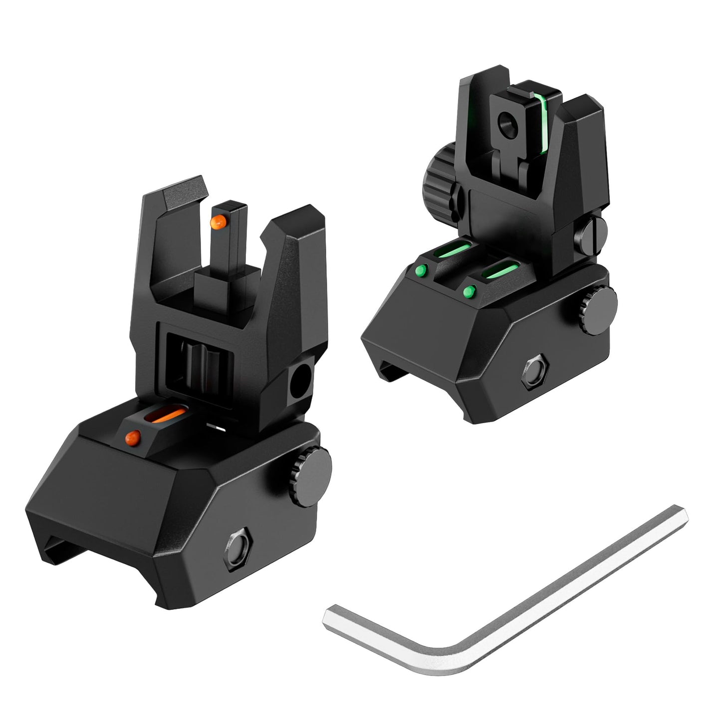 TFFUAM Fiber Optic Sights Flip Up Front and Rear Sites Nylon Folding Sights with Red and Green Fiber Optics Dots Tool-Free Adjustable Backup Sight Set