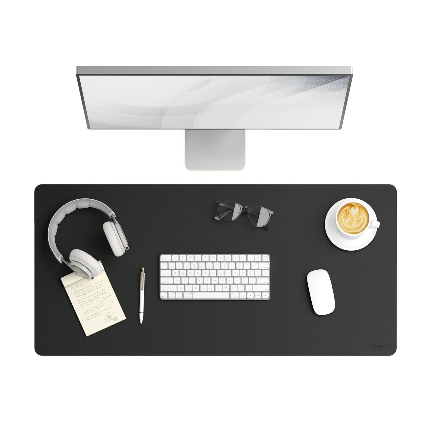 Smead Desk Pad, Vegan Leather Desk Mat with Non-Slip Faux Suede Backing, Perfect Desk Organizer for Office Decor, 36” x 17” Large, Charcoal (64828)