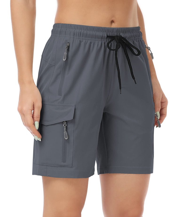 GymBrave Women's Hiking Shorts Quick Dry Lightweight Cargo Shorts for Outdoor Athletic Travel with Pockets Gray M