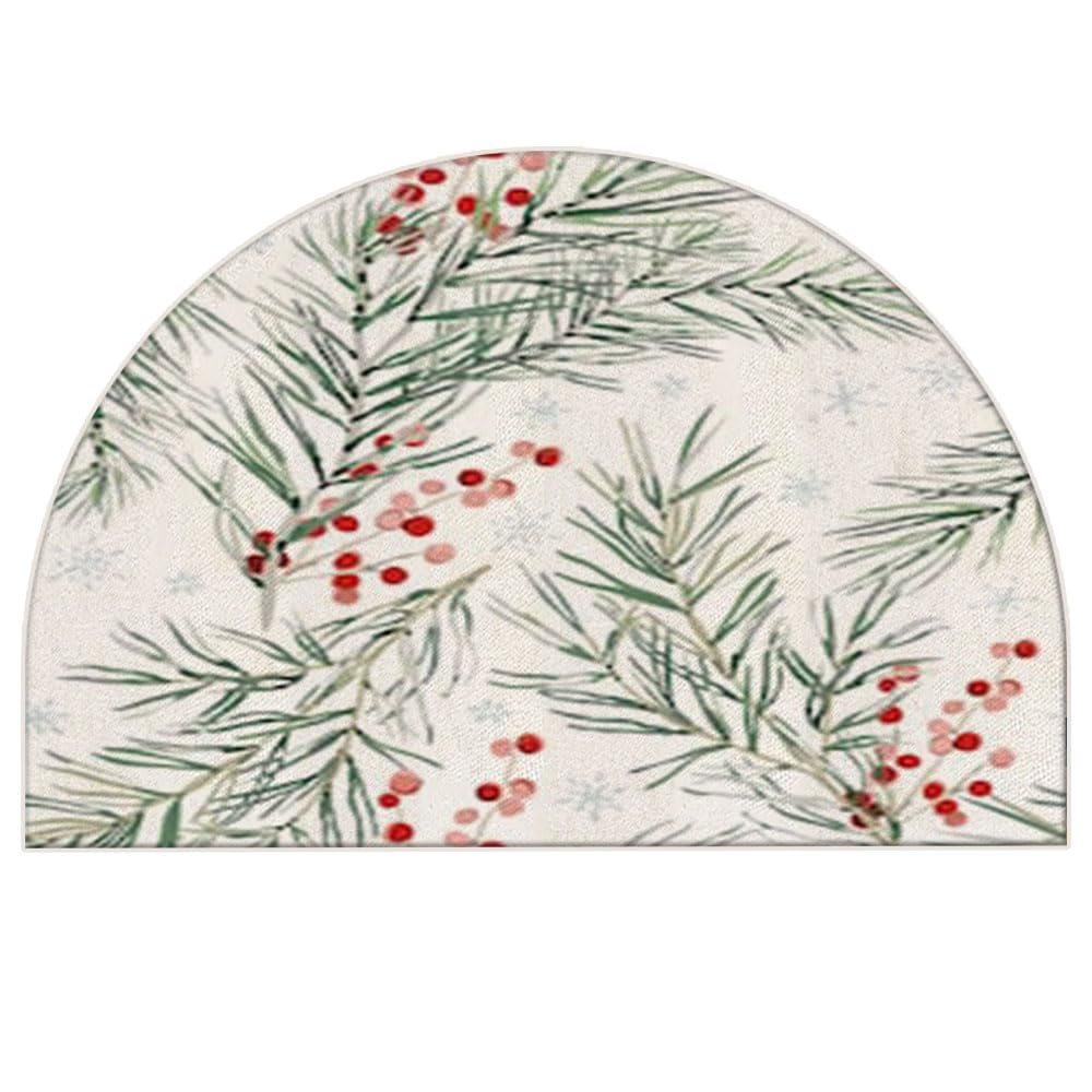 Mrcrypos Christmas Half Round Doormat Xmas Red Berries Non-Slip Semi Circle Area Rug Durable Half Moon Rugs Hearth Fireplace Rug for Living Room Bedroom Holiday Decor 16 x 24 Inch
