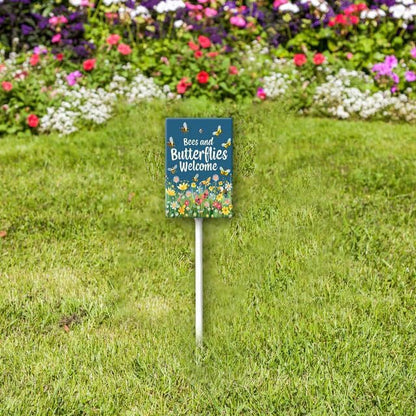 Uptell Bees Butterflies Welcome Here Yard Signs with Stakes Aluminum Sign for House/Front Door and Business Outdoor Decoration 8x12 Inch