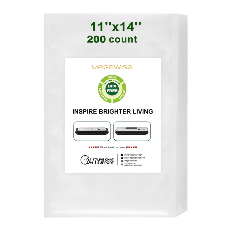 MEGAWISE Vacuum Sealer Bags 11" x 14", 200 Count, BPA-Free, Textured Design for Stronger Seal, Works with MEGAWISE & All Vacuum Sealers