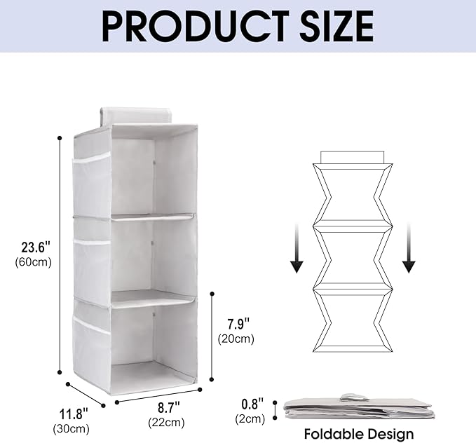 PetsHome 3-Shelf Hanging Closet Organizer, Space Saver, Closet Hanging Storage