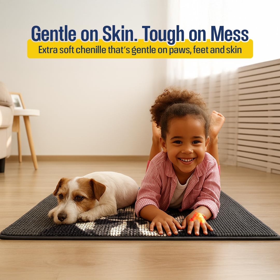 Muddy Mat® Highly Absorbent Microfiber Door Mat and Pet Rug, Non Slip Thick Washable Area and Bath Mat Soft Chenille for Kitchen Bedroom Indoor and Outdoor - Dog Face Border Collie 19"X30"
