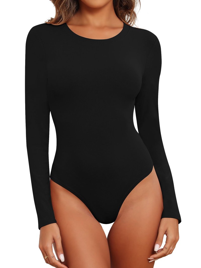 BALENNZ Bodysuits for Women Long Sleeve Round Neck Womens Body Suits Tops Long Sleeve Bodysuit Tops for Women Fall Body Suit Pack 5DS