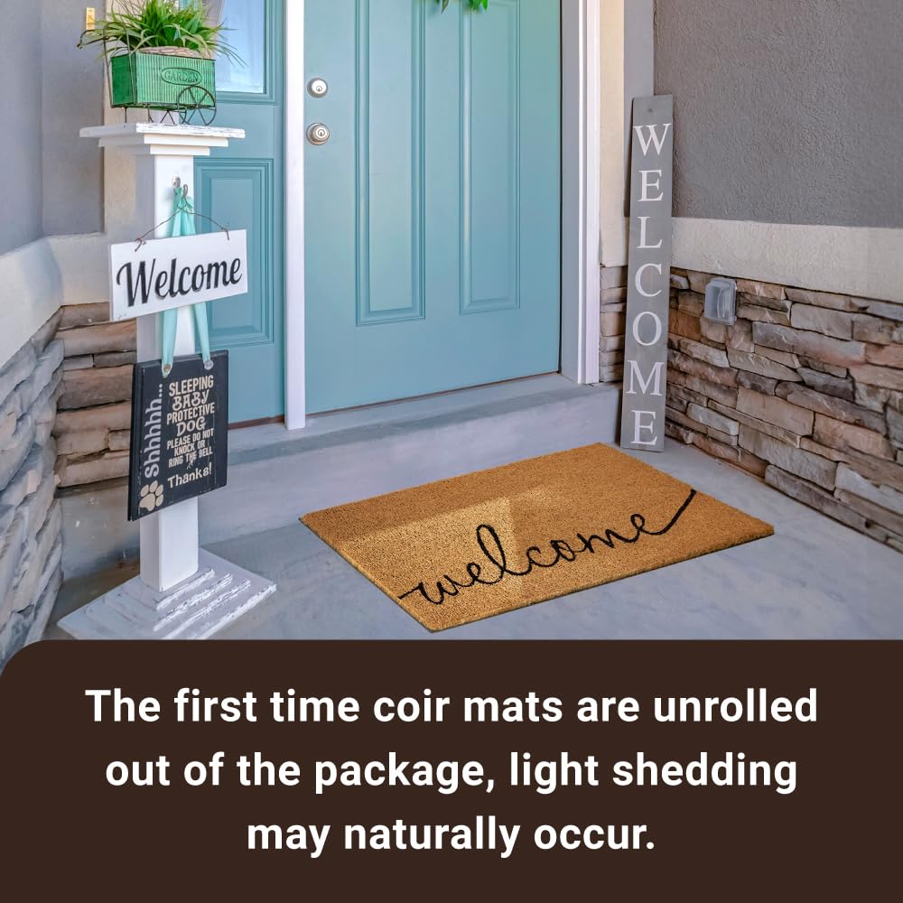 KANKUN Coco Coir Door Mat with Heavy Duty Backing, Welcome Doormat (17" x 30"), Doormat Entrance (Welcome1-1Pack)