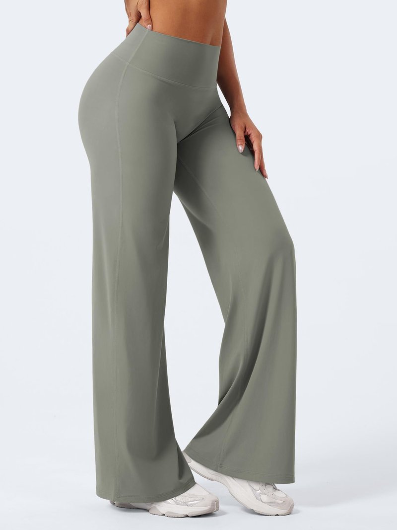 YEOREO Workout Leggings Womens No Front Seam Straight Leggings 31.5" High Waist Buttery Eddiy Gym Yoga Pants Gray Green XS
