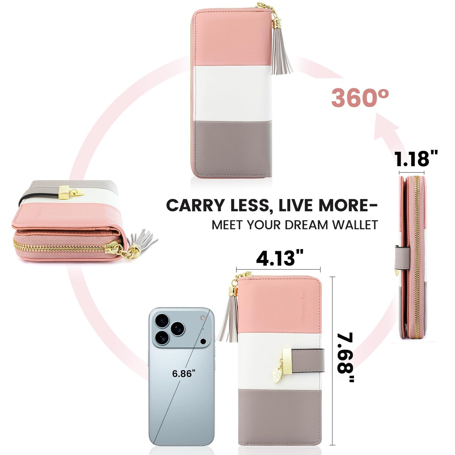 Pomelo Best Womens Wallet RFID Blocking Wallet for Women Bifold Large Capacity Card Holder Ladies Long Purse with ID Window Zipper Coin Pocket