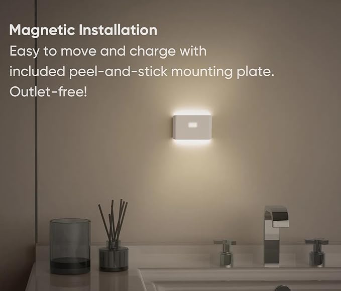 Wyze Lifestyle Rechargeable Night Lights with Dusk to Dawn & Motion Sensors, Warm & Soft White Stair Lights for Bathroom, Hallway, Linkable, Magnetic Mount, 9 Pack