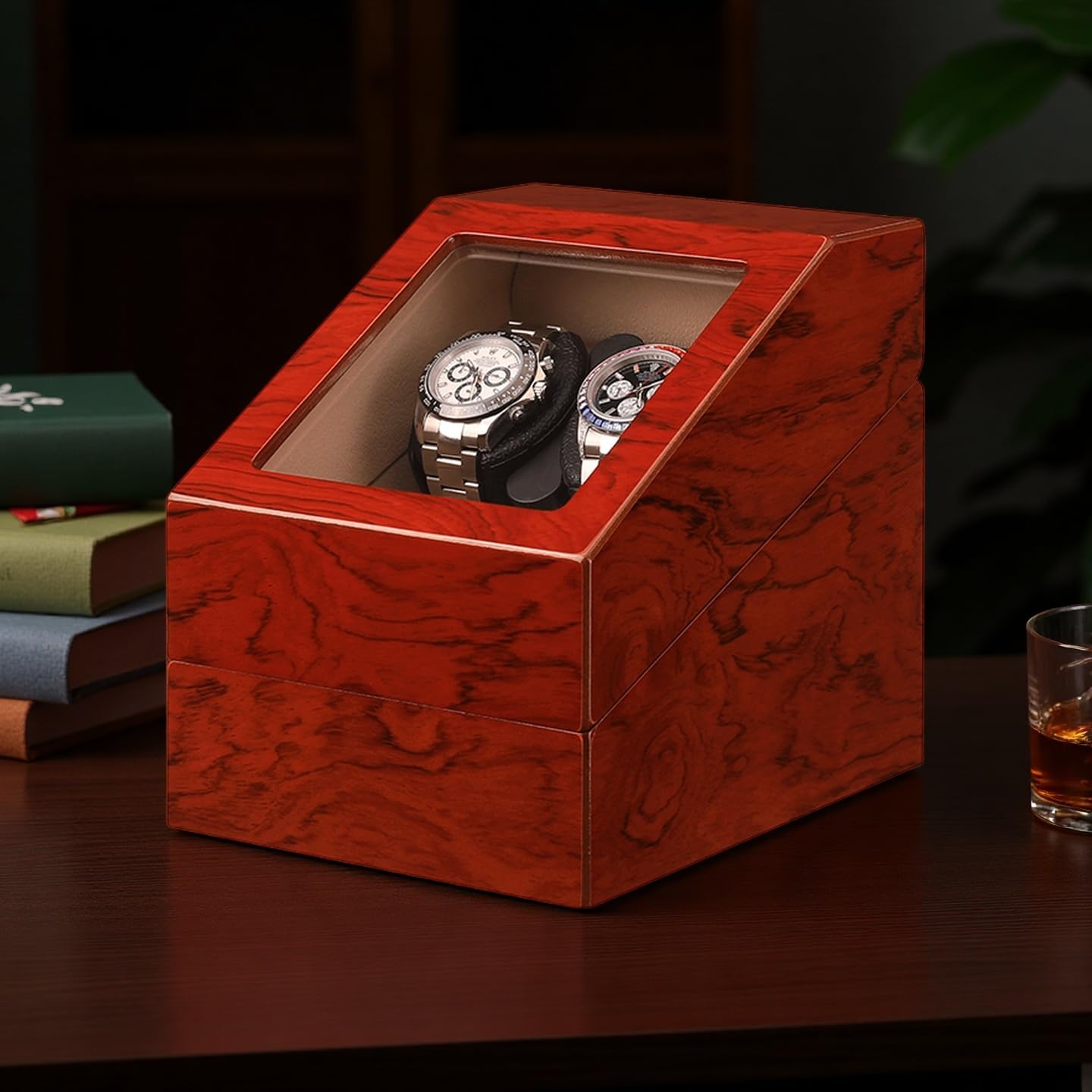 Mineesi Watch Winders for Automatic Watches, Automatic Watch Winder Box,2 Watch Winder with Quiet Motor and 2 Storage Case for Man/Woman's Watches (Tawny Brown)