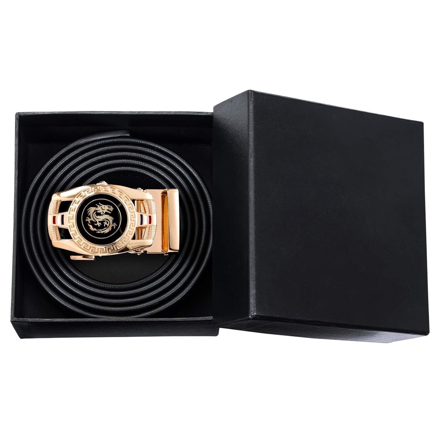 Dubulle Ratchet Belt Gold Dragon Sign Fashion Automatic Buckle Adjustable sliding Ratchet Strap Business Wedding Trim to Fit