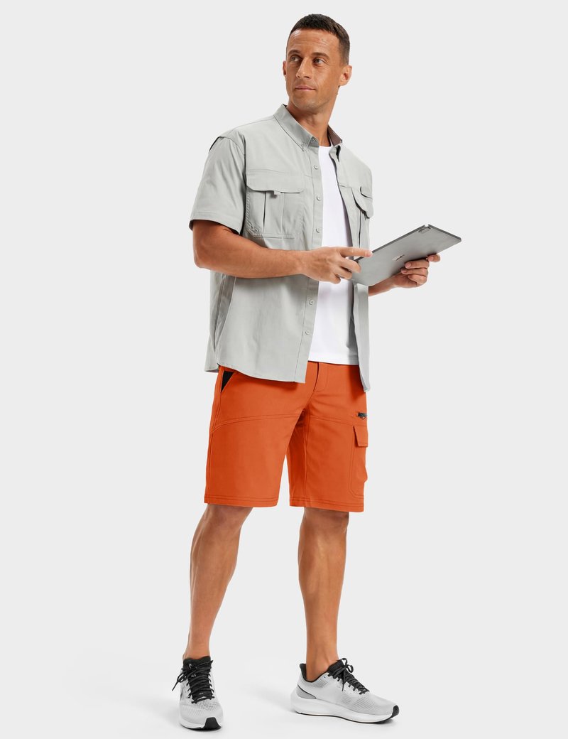 TACVASEN Mens 10" Lightweight Hiking Outdoor Cargo Travel Shorts Quick Dry Casual Breathable Fishing Dress Golf Summer Shorts Orange 32
