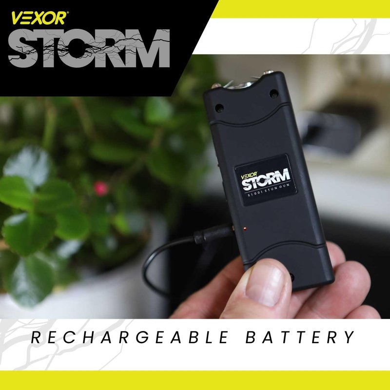 Vexor Storm Mini S1001 Personal Safety Device - Compact Rechargeable with LED Light - USB Charging - Pocket Size - Safety Lock - Includes Training Guide, Steel Gray