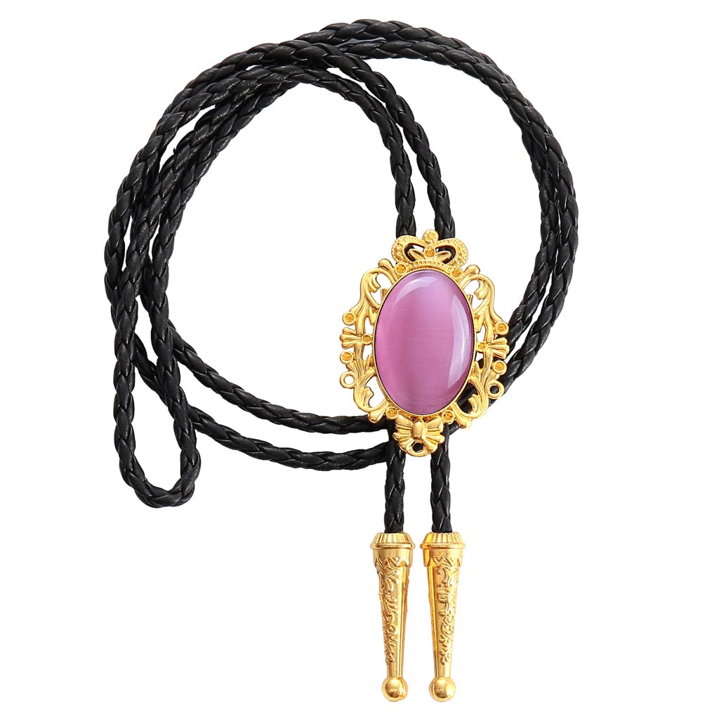 GelConnie Pink Bolo Tie - Western Cowboy Bolo Tie with Leather Cord & Turquoise Stone for Men & Women
