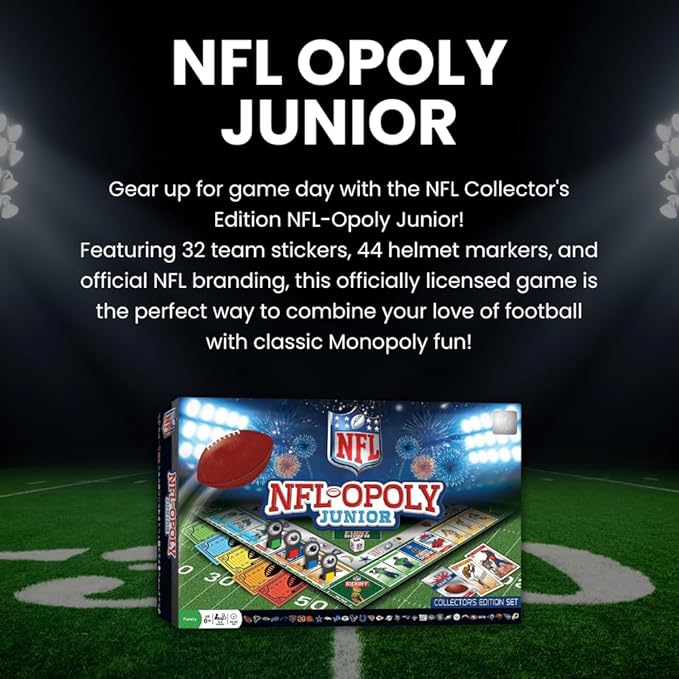 MasterPieces Kids &amp Family Board Games - NFL Opoly Jr. - Officially Licensed Board Games for Kids &amp Family