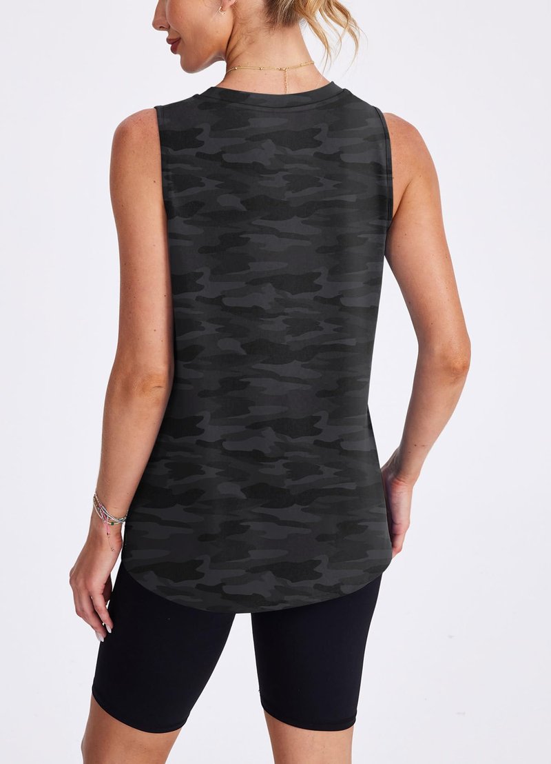 Women's Workout Tank Tops Racerback Athletic Yoga Tops Loose Fit Sleeveless Running Gym Sports Shirts for Women Black White M