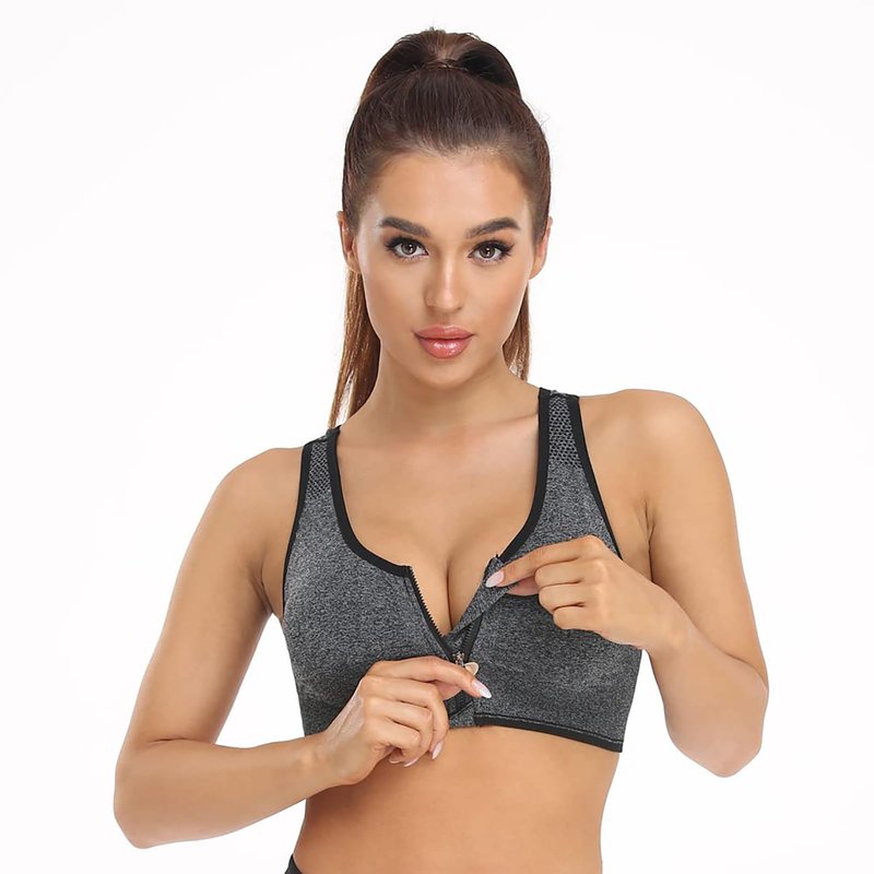 Women's Wireless Post-Surgery Sports Bras - 3 Pack with Padded Racerback, Front Zip Closure, Ideal for Yoga & Workout