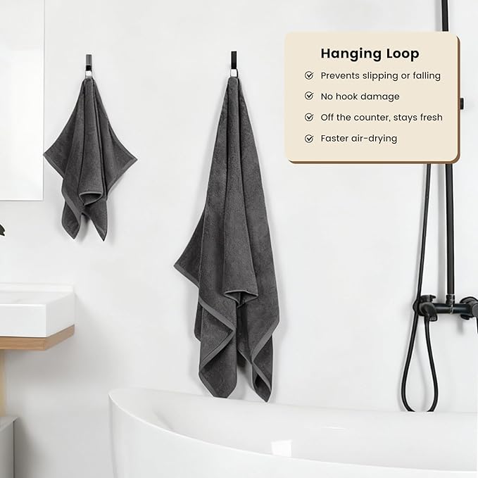 SEMAXE Grey Bath Towels Set of 4, 100% Cotton Luxury Bathroom Towels, and