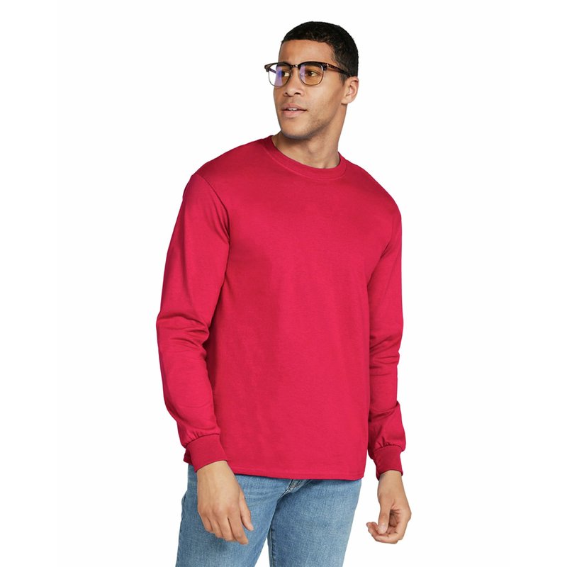 Gildan Men's Ultra Cotton Long Sleeve T-Shirt, Style G2400, Multipack, Red (2-Pack), Large