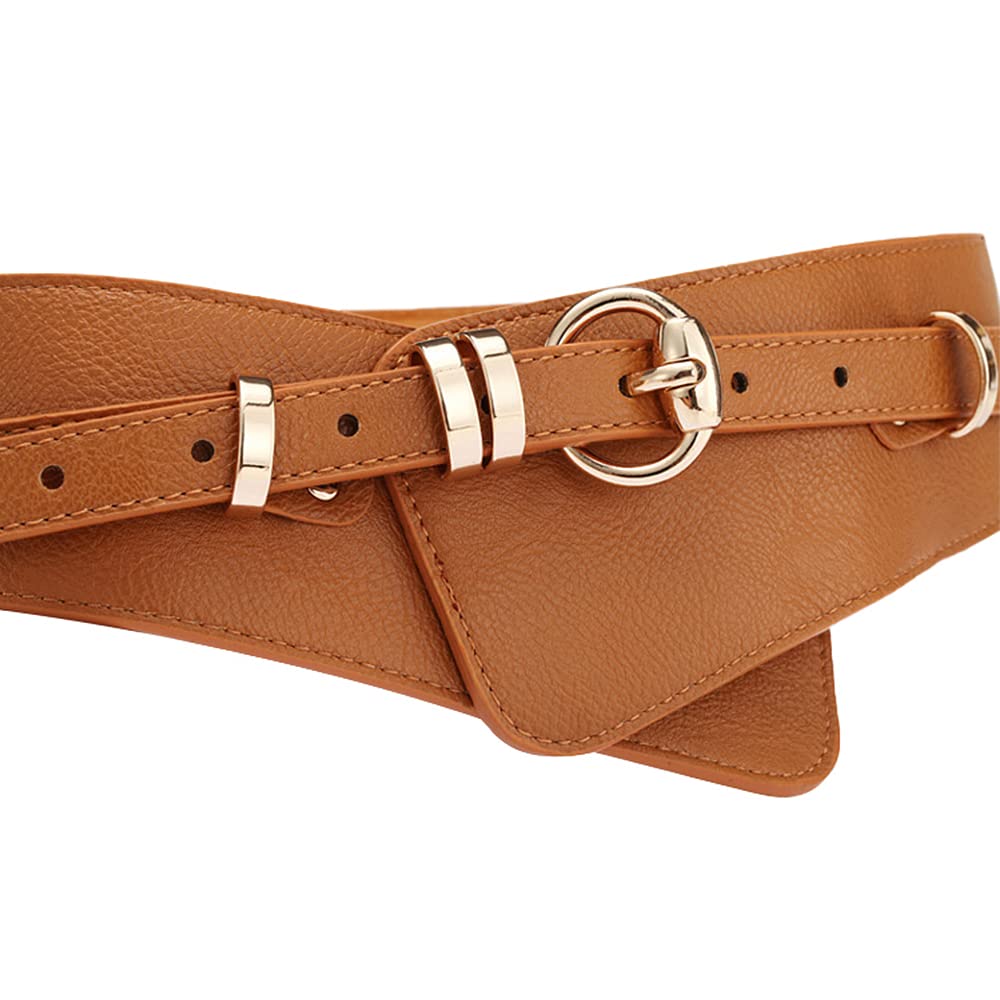 ICSTH Womens Obi Belt Vintage Leather Elastic Waist Belt Fashion Wide Belts (BK)