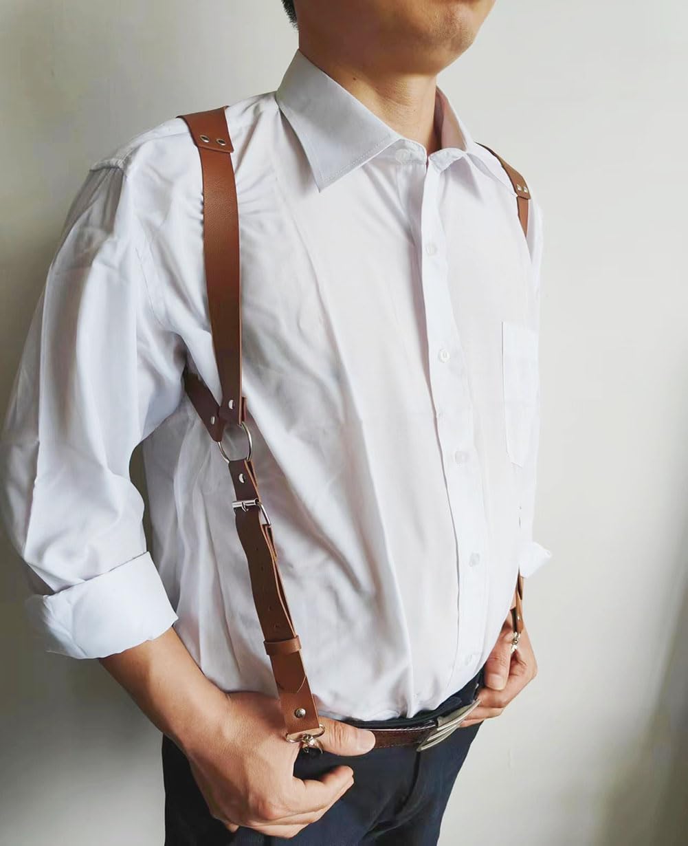 FTmgg@qq Men's Leather Body Chest Harness Suspenders Adjustable Buckle Shoulder Armors Straps Punk Black Belt Club Party Rave Costumes