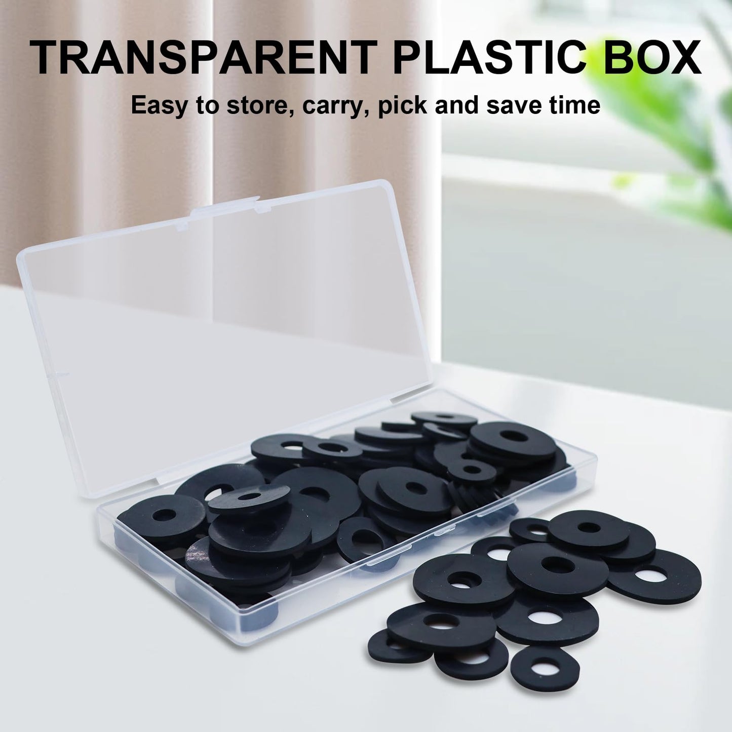 Black Flat Rubber Washers Assortment Kit 100 Pcs Set 16/18/20/25/30mm Heavy Duty Abrasion Resistant Vibration Damping Pads for Screws Plumbing Shower Head Garden Faucet