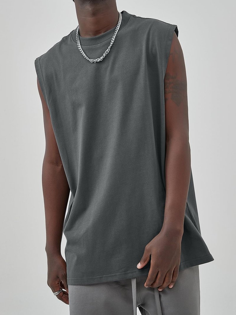 Mens Workout Tank Tops Sleeveless Tee Shirts Men Muscle Shirt Gym Cotton T Shirts Running Beach Loose Fit Tee（XZG,GY,L A-Grey
