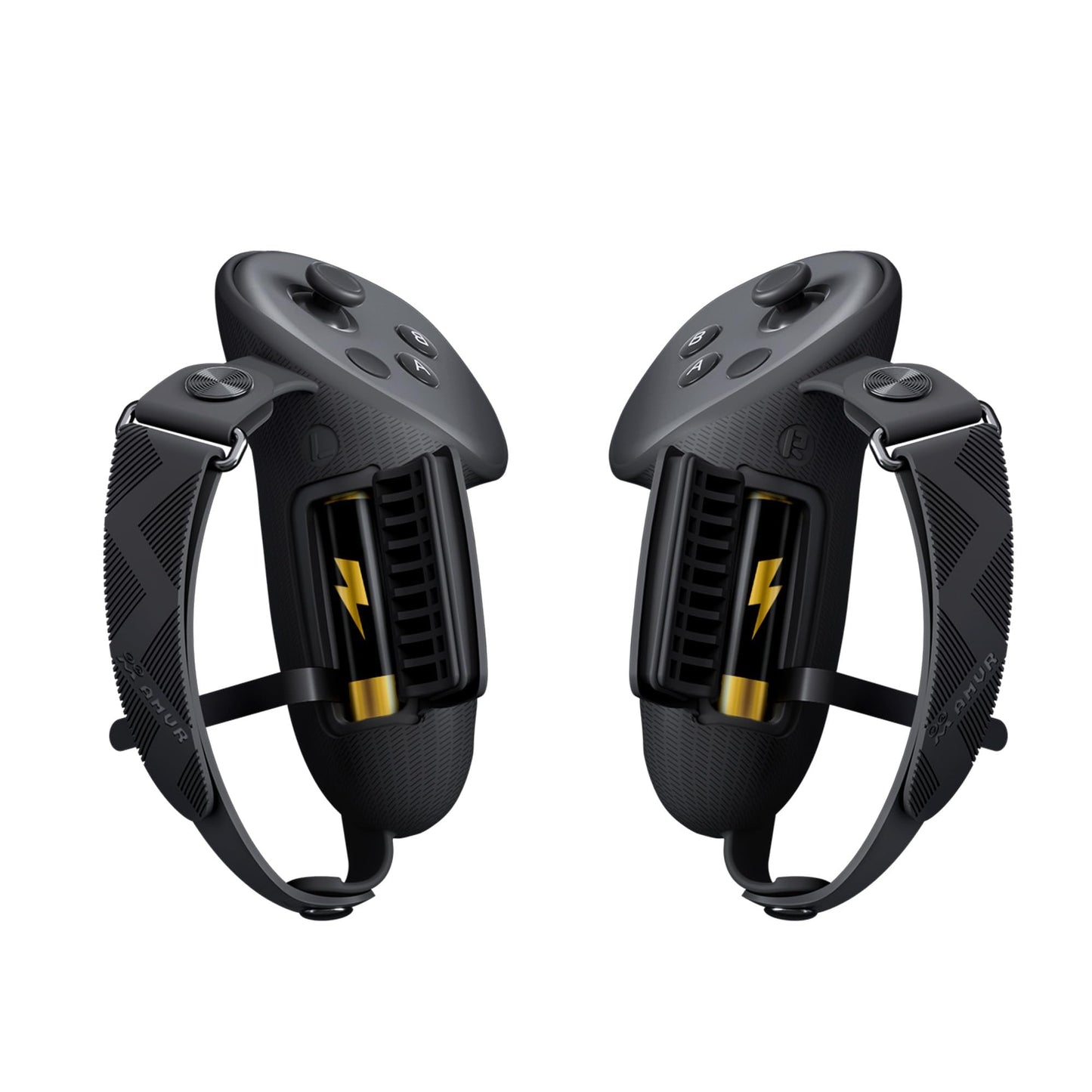 AMVR Upgraded Controller Grips Cover Compatible with Meta/Oculus Quest 3S/Quest 3 Accessories, with Battery Opening Cover and Knuckle Straps Protector