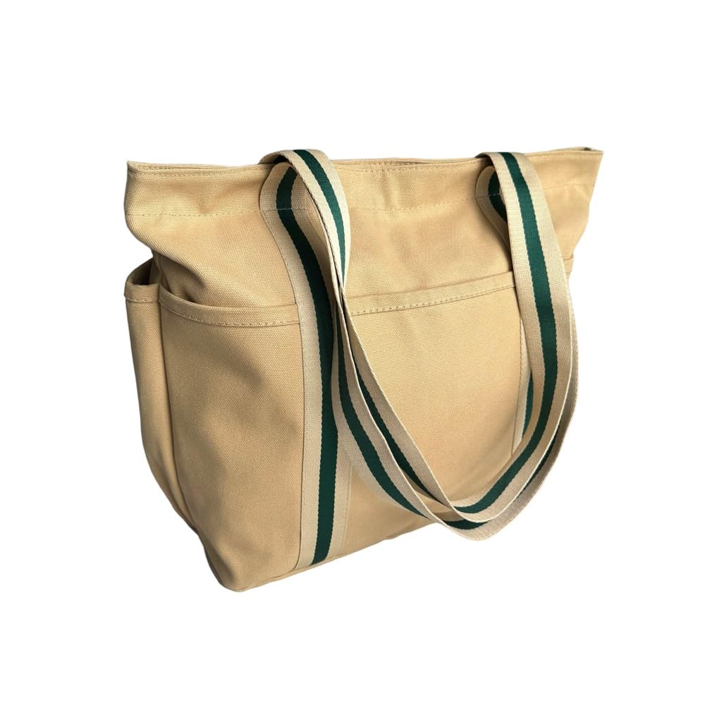 Augbunny 16OZ 100% Cotton Canvas Lined Grocery Shopping Diaper Bag Zipper Closure Beach Casual Multi Purpose Tote