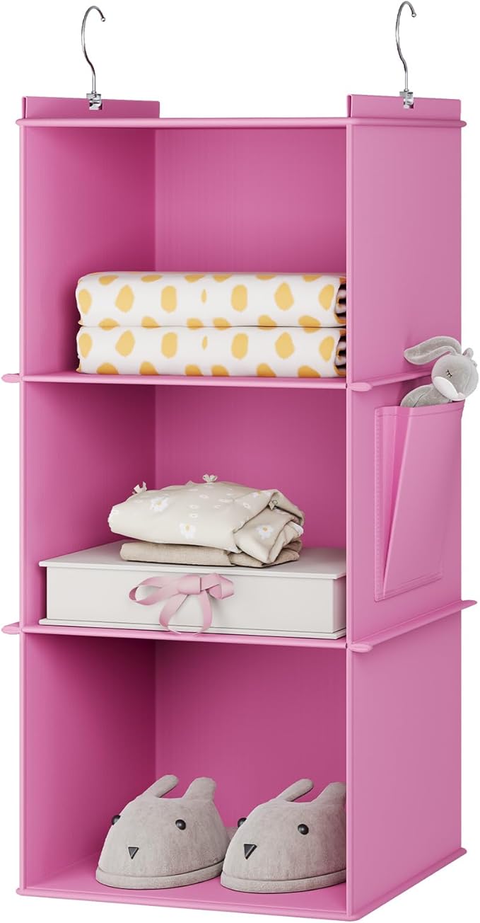 YOUDENOVA Hanging Closet Organizer, 3-Shelf Closet Hanging Storage Shelves