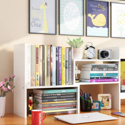Ulrikco Expandable Desktop Bookshelf & Desk Organizer Shelf - Wooden Table Top Storage Organizer with Adjustable Shelves, Desk Hutch Perfect for Office, Home, Study Desk Accessories