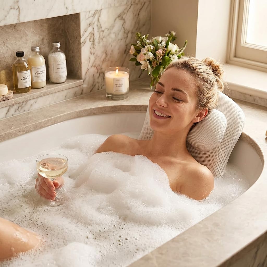 RWUSX Bath Pillows for Tub Full Body, Luxury Bathtub Pillow Cushion, Bubble Bath Mat for Tub Spa