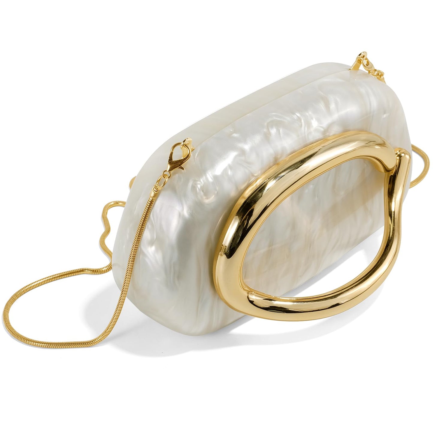 NEWROGENG Clutch Purses for Women Formal, Marble Acrylic Evening Bags with Chain, Trendy Metal Handle Purses and Handbags 2025, Marble White