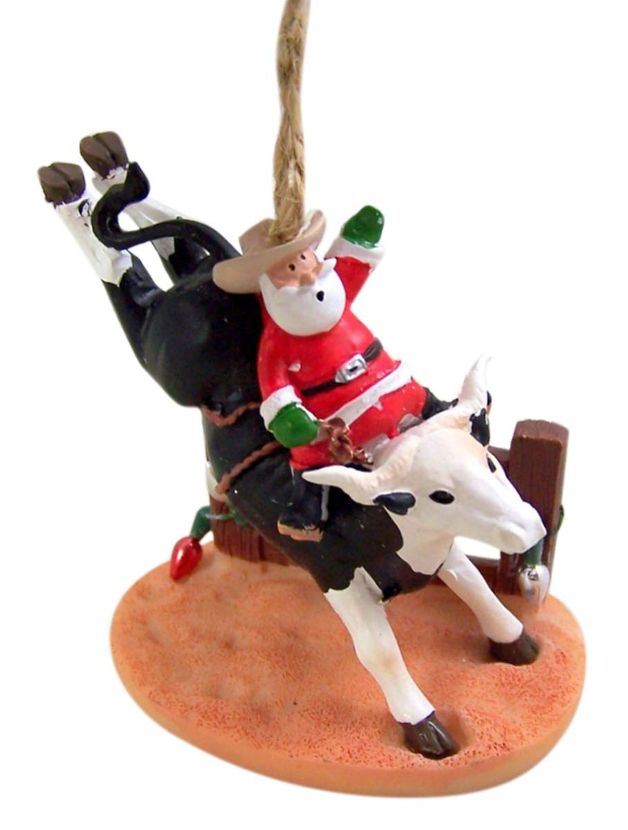 Cast Resin Bull Riding Santa Claus Hanging Christmas Tree Ornament, 3 1/4 Inch