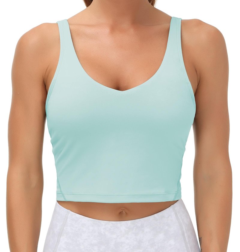Women’s Longline Sports Bra Wirefree Padded Medium Support Yoga Bras Gym Running Workout Tank Tops (Light Blue, X-Large)