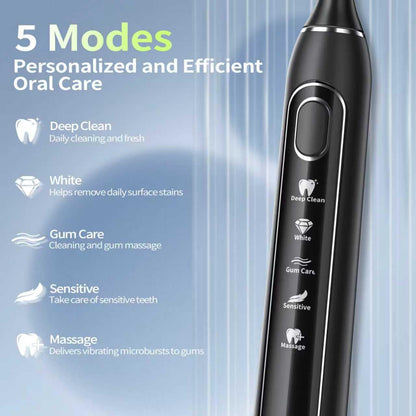 Sonic Electric Toothbrush for Adults: Deep Cleaning for Travel & Sensitive Teeth – Rechargeable Toothbrush with 6 Brush Heads, 42000 VPM, 5 Modes, 100 Days Battery Life for for Home Family