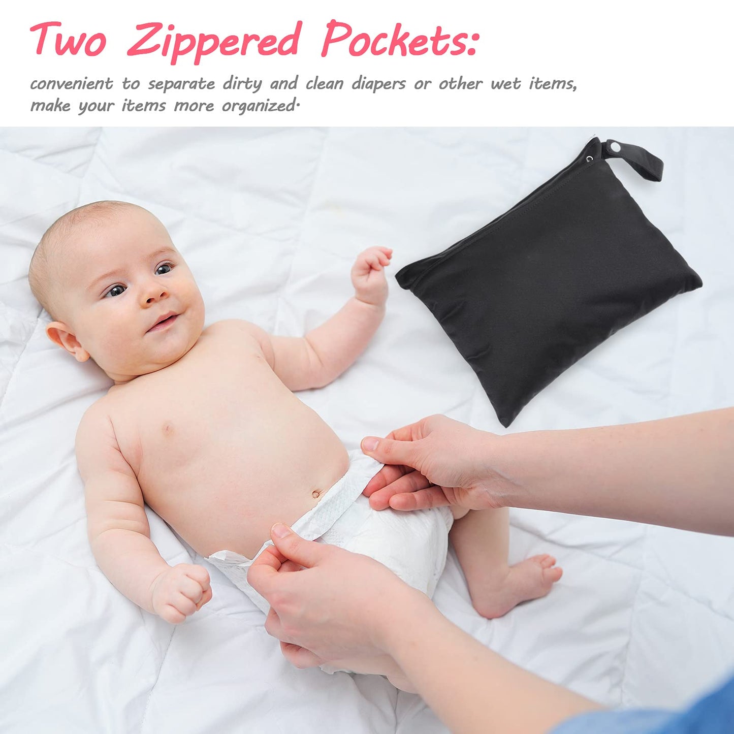 Shappy 4 Pieces Wet Dry Bag for Baby Cloth Diapers Wet Diaper Bag Washable Travel Bags Reusable with 2 Pockets for Pool Yoga Gym Travel Beach Swimwear Clothes(Green& Black)