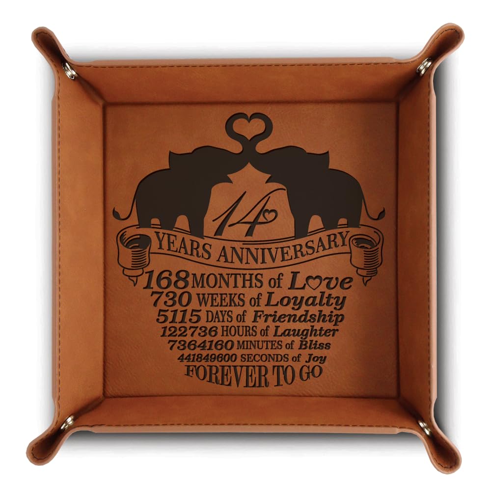 Bella Busta-14 Years Anniversary-Forever to Go- Traditional Ivory Theme Design for 14th Wedding Anniversary -Engraved Leatherette Valet Tray (Rawhide)