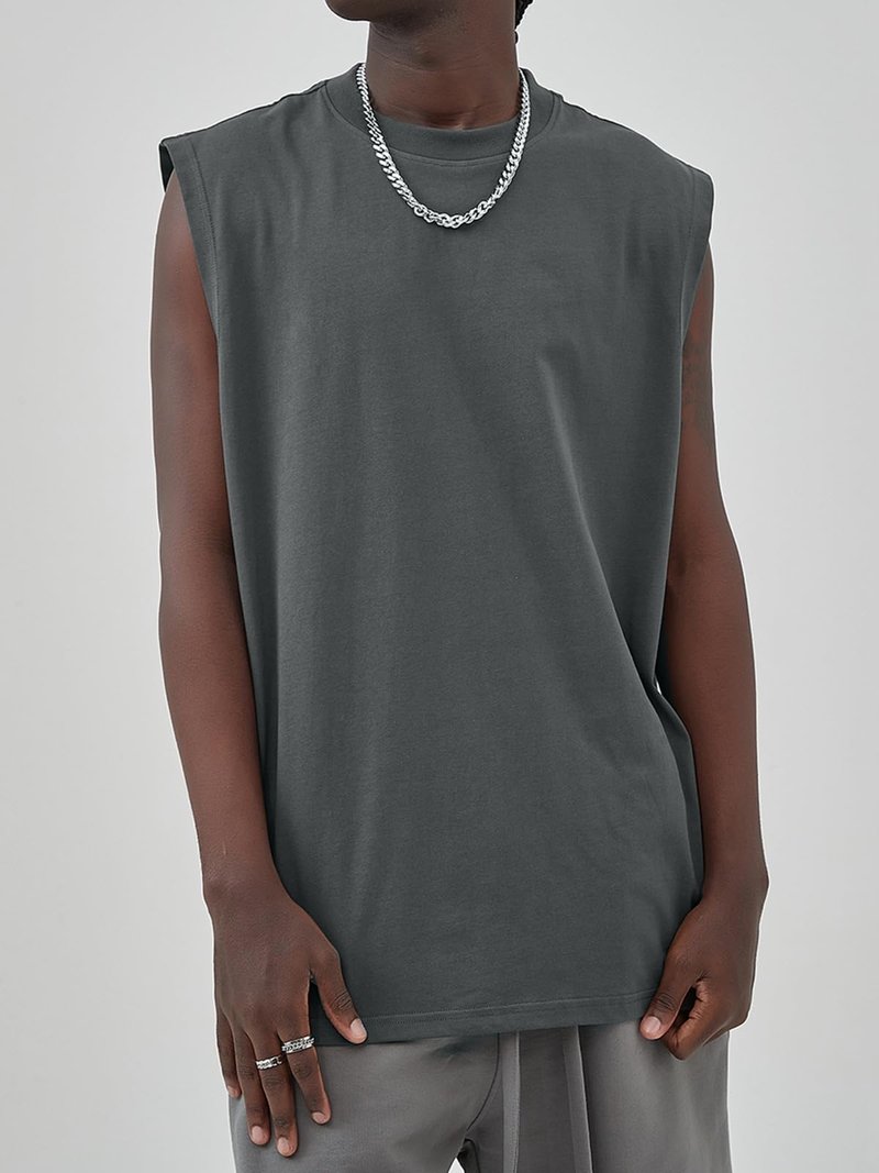 Mens Workout Tank Tops Sleeveless Tee Shirts Men Muscle Shirt Gym Cotton T Shirts Running Beach Loose Fit Tee（XZG,GY,M A-Grey