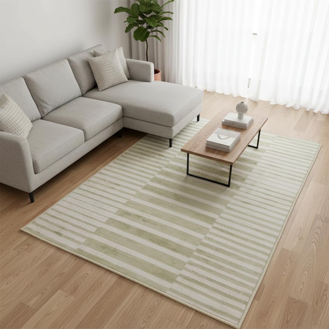 Muddy Mat® Creamline 6ft x 9ft Washable Muddy Carpet® for Living Room, Bedroom & Dining Room – Modern Soft Low Pile Non Slip Carpet – Pet Friendly Waterproof Foldable Area Rugs for Home