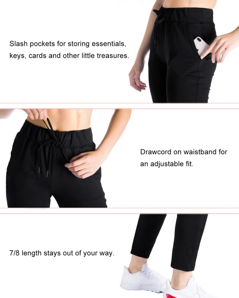 Yogipace Petite Women's 7/8 On The Go Ankle Pants with Pockets, Stretch Travel Pants, Yoga Casual Lounge Wear,Black,24",Size XXL